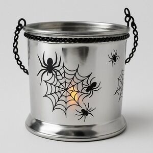 Halloween Spider Web Candle‎ Holder Lantern, Silver Glass Decoration